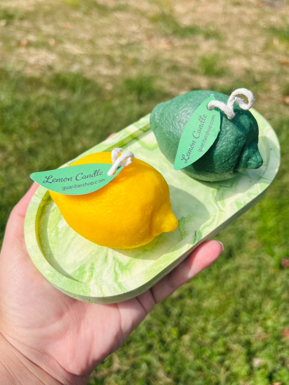 Lime and lemon shaped scented candle