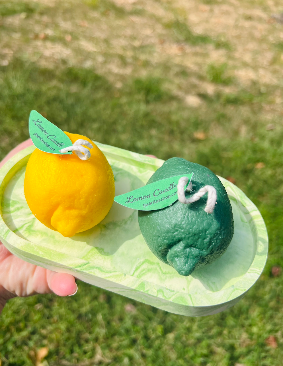 Lime and lemon shaped scented candle