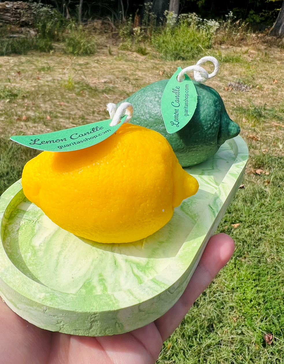 Lime and lemon shaped scented candle