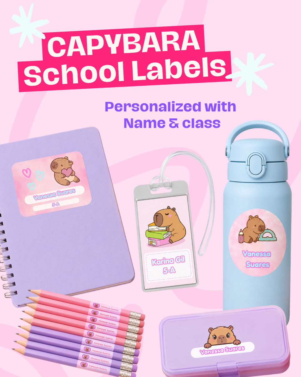 Capybara School Labels