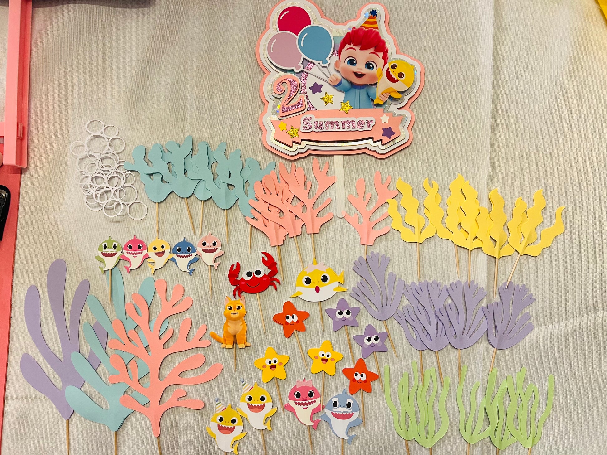 Bebefinn and baby shark theme inspired cake topper kit