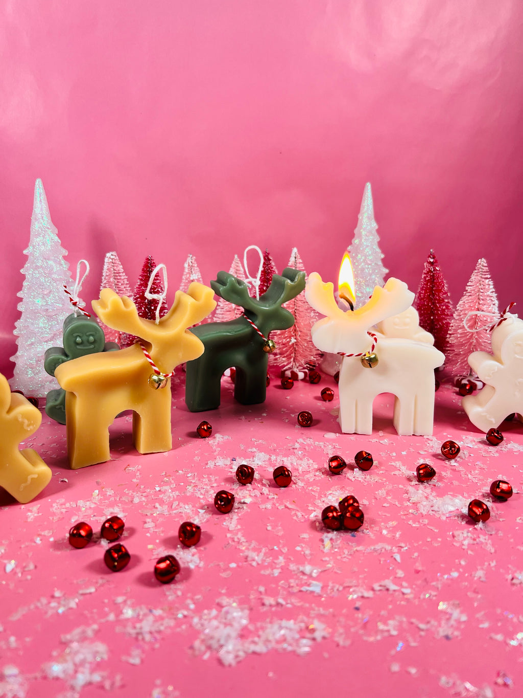 Set of Three Candles Gingerbread Man and Reindeer