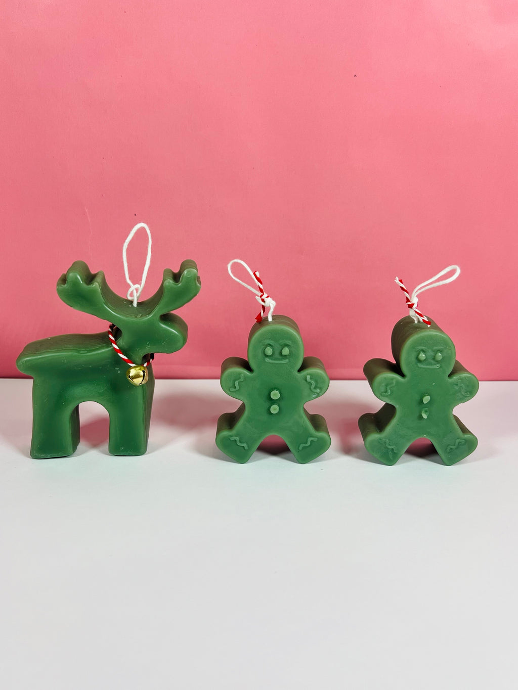 Set of Three Candles Gingerbread Man and Reindeer
