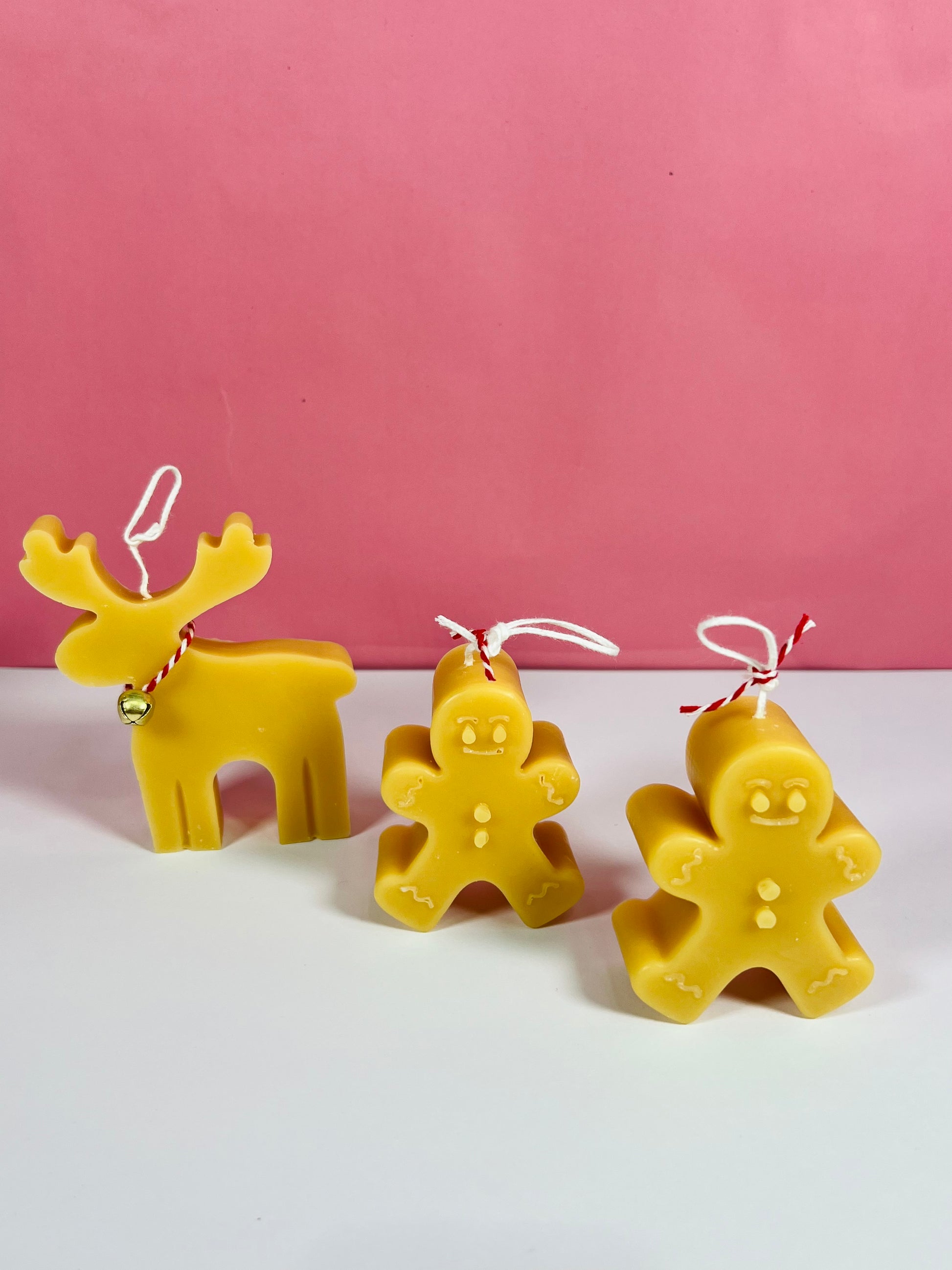 Set of Three Candles Gingerbread Man and Reindeer