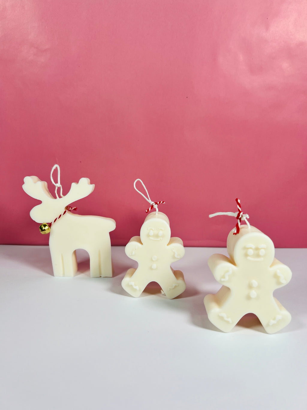 Set of Three Candles Gingerbread Man and Reindeer