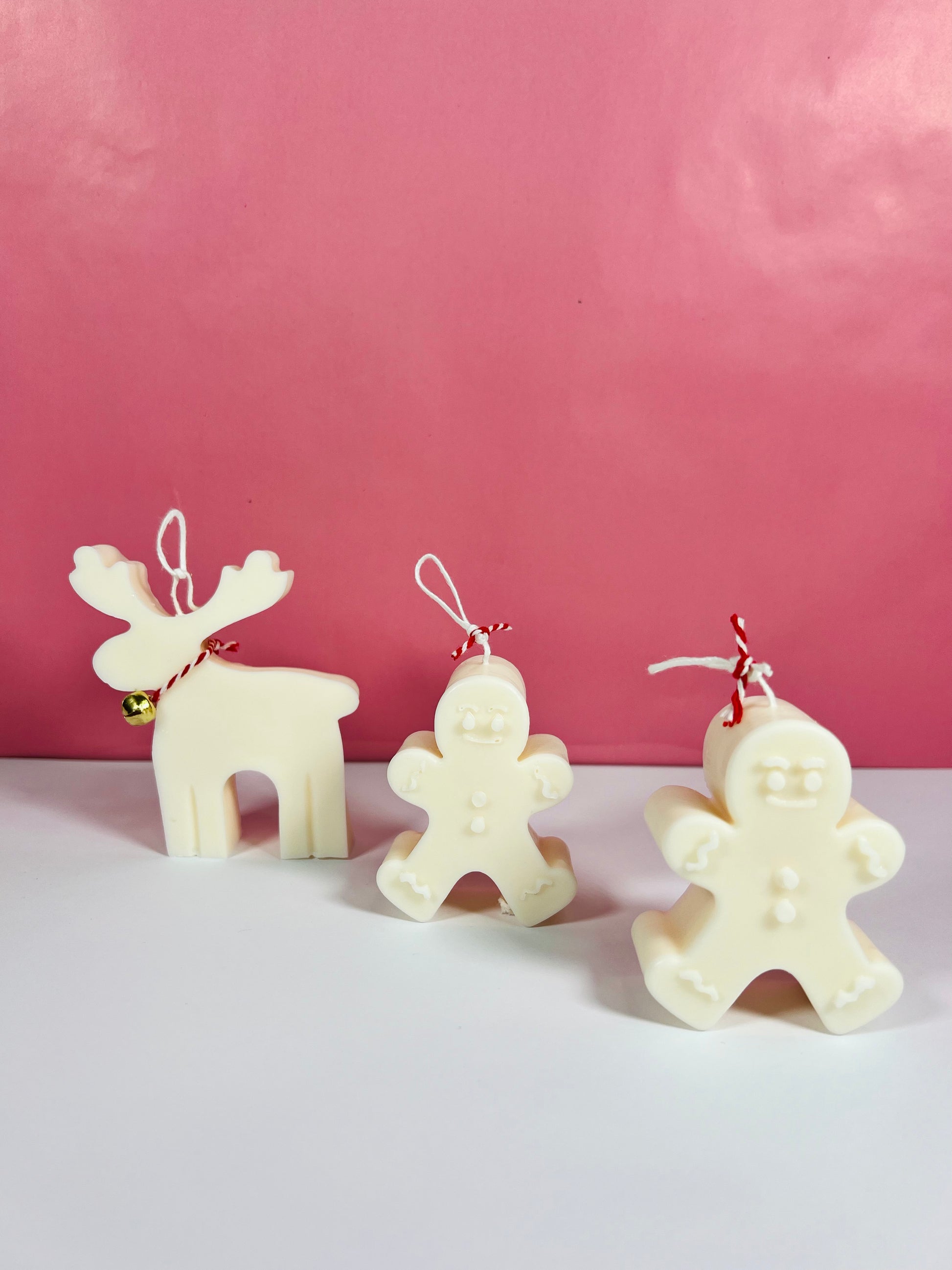 Set of Three Candles Gingerbread Man and Reindeer