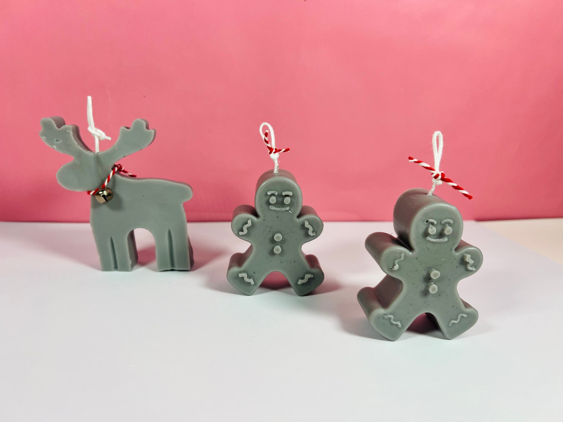 Set of Three Candles Gingerbread Man and Reindeer