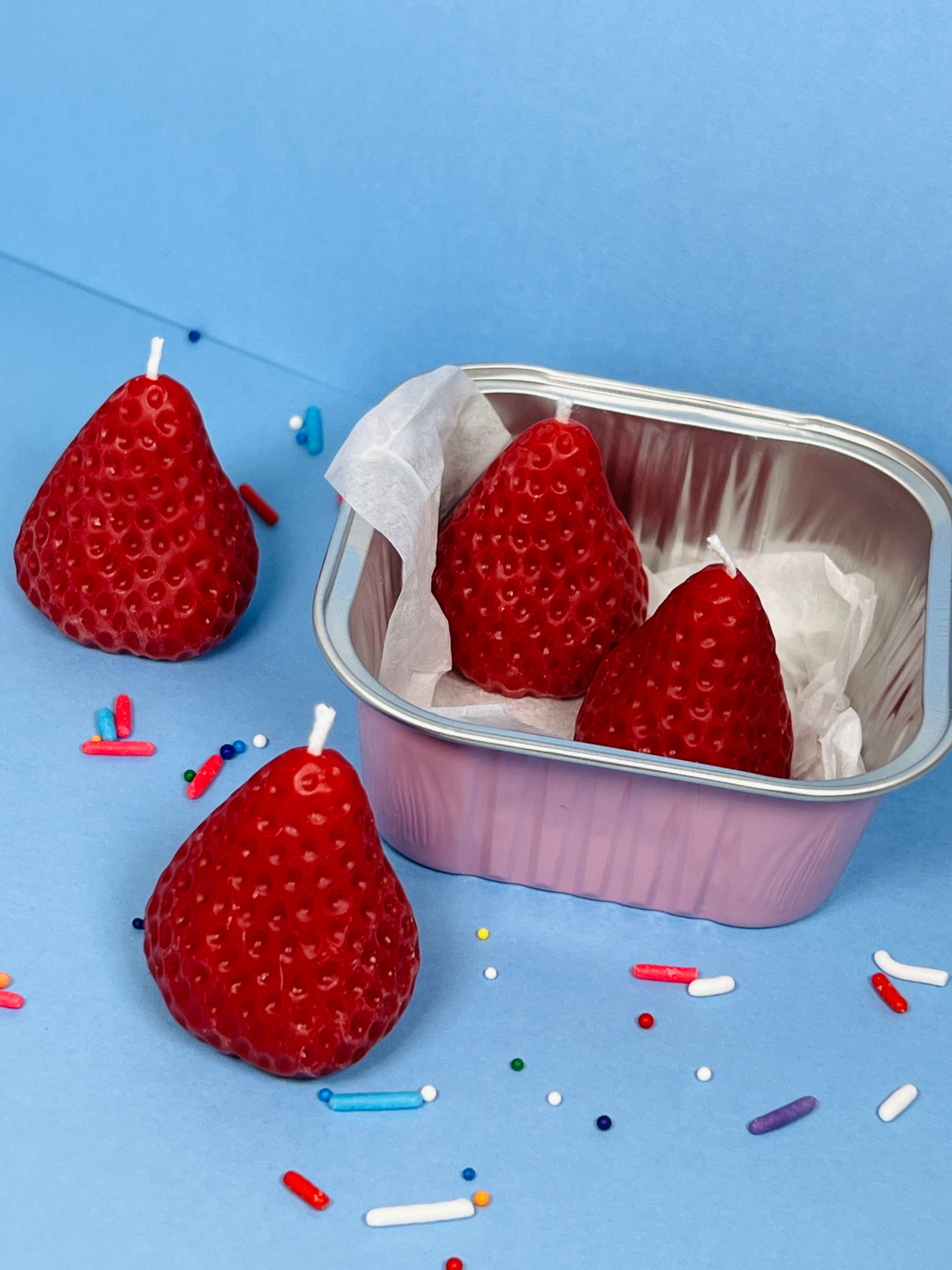 Realistic Strawberry Candle Set