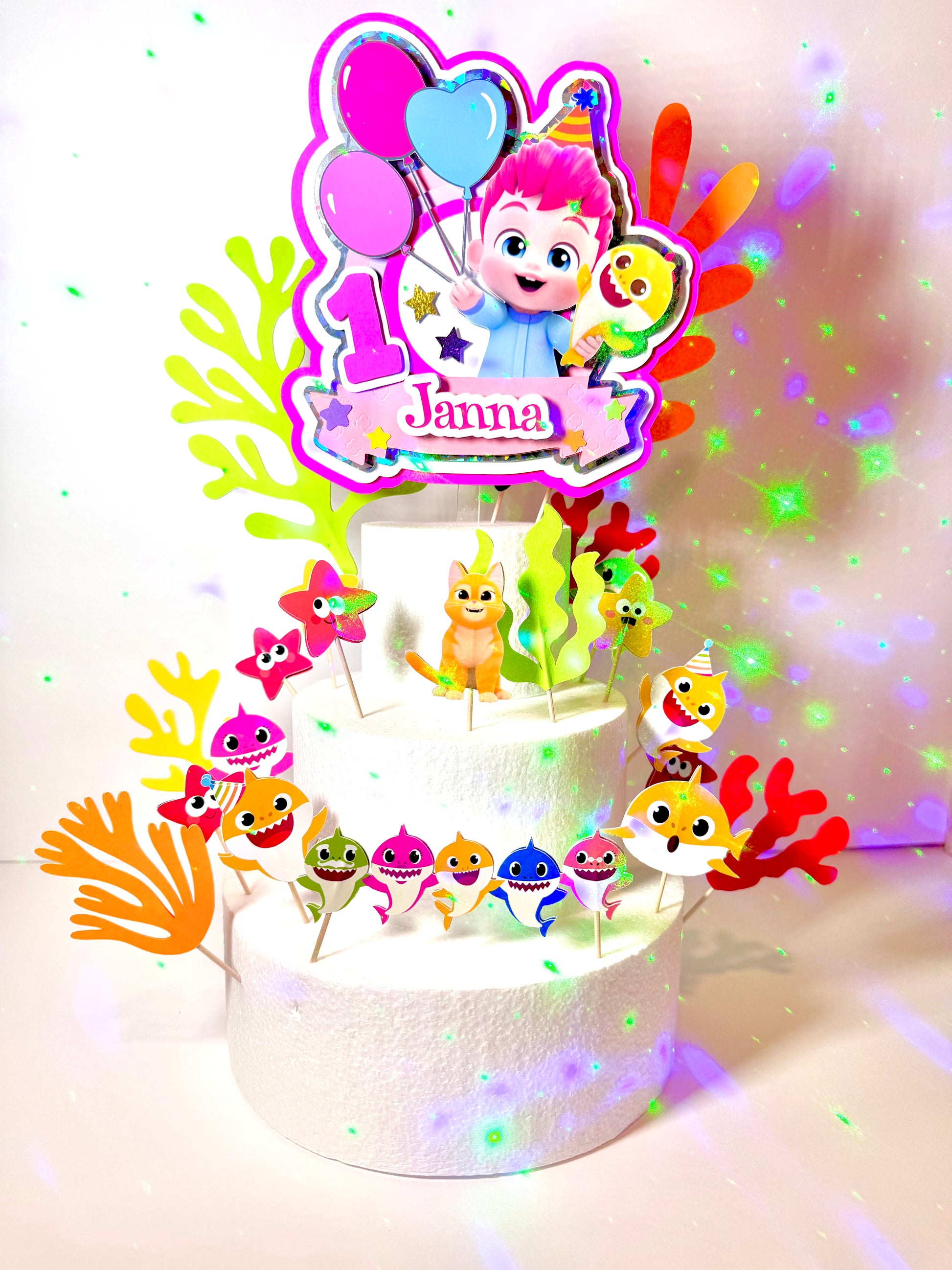 Bebefinn and baby shark theme inspired cake topper kit