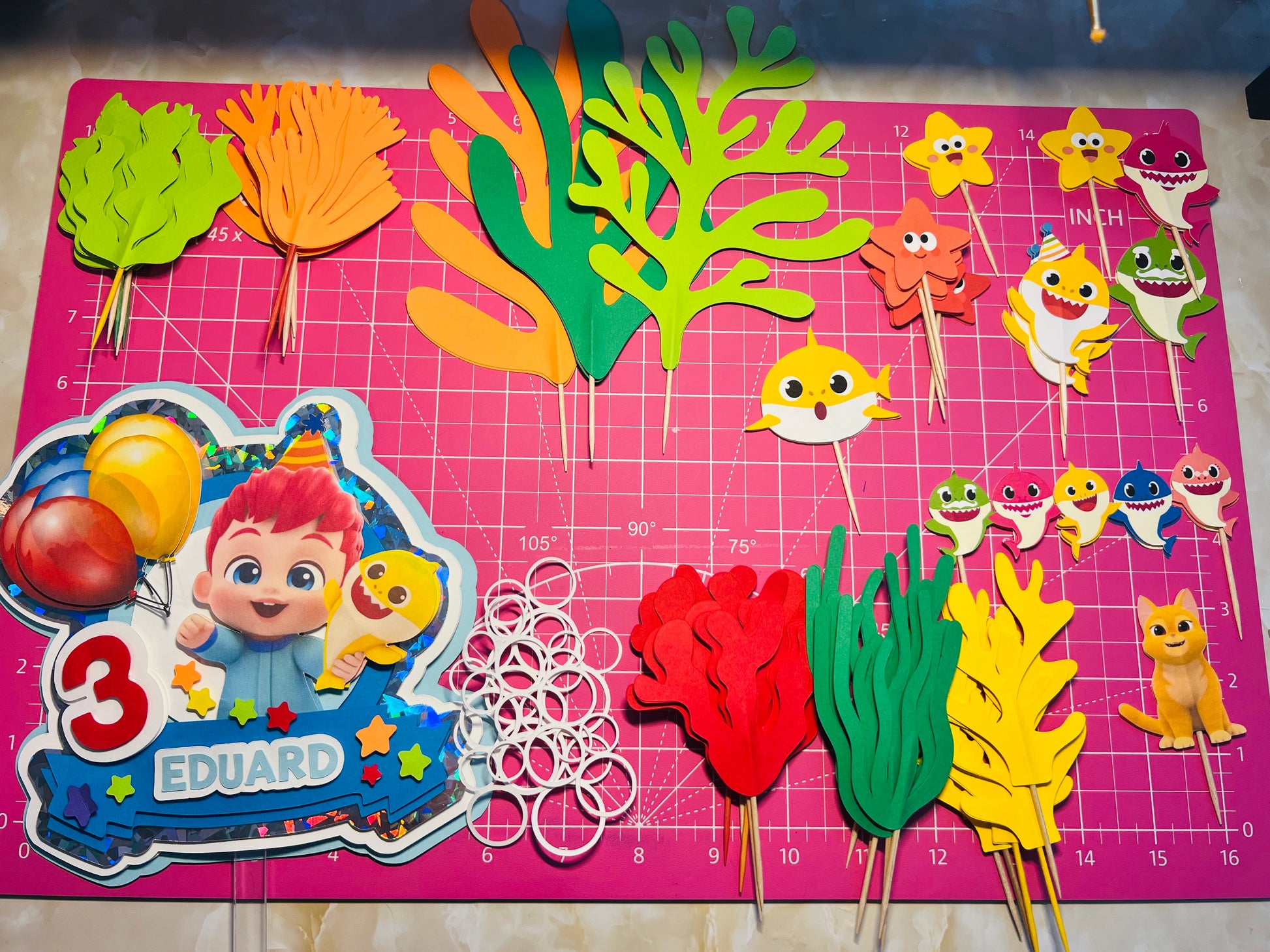 Bebefinn and baby shark theme inspired cake topper kit