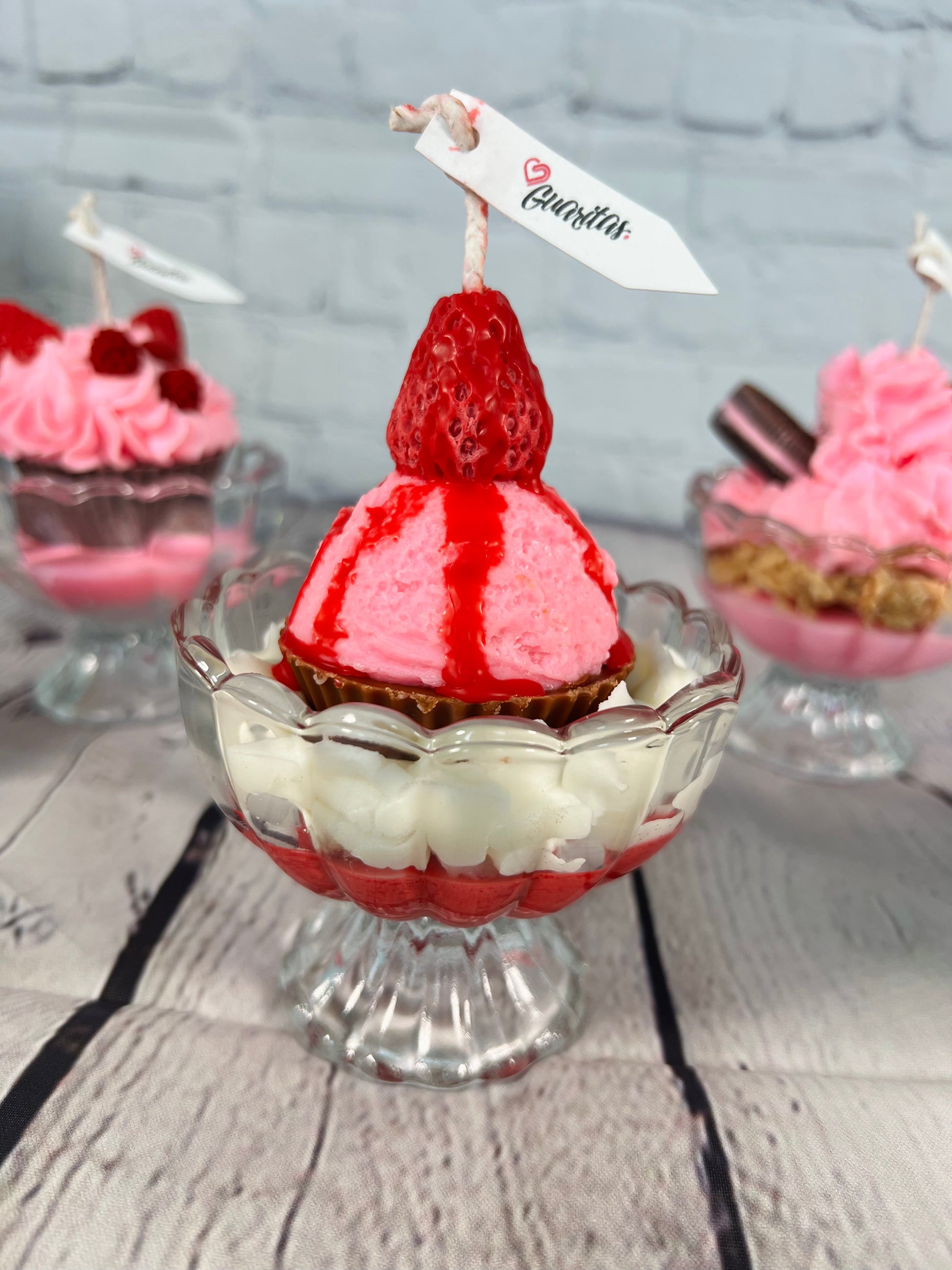 Strawberry Ball Ice Cream Cup Candle with Strawberry Top