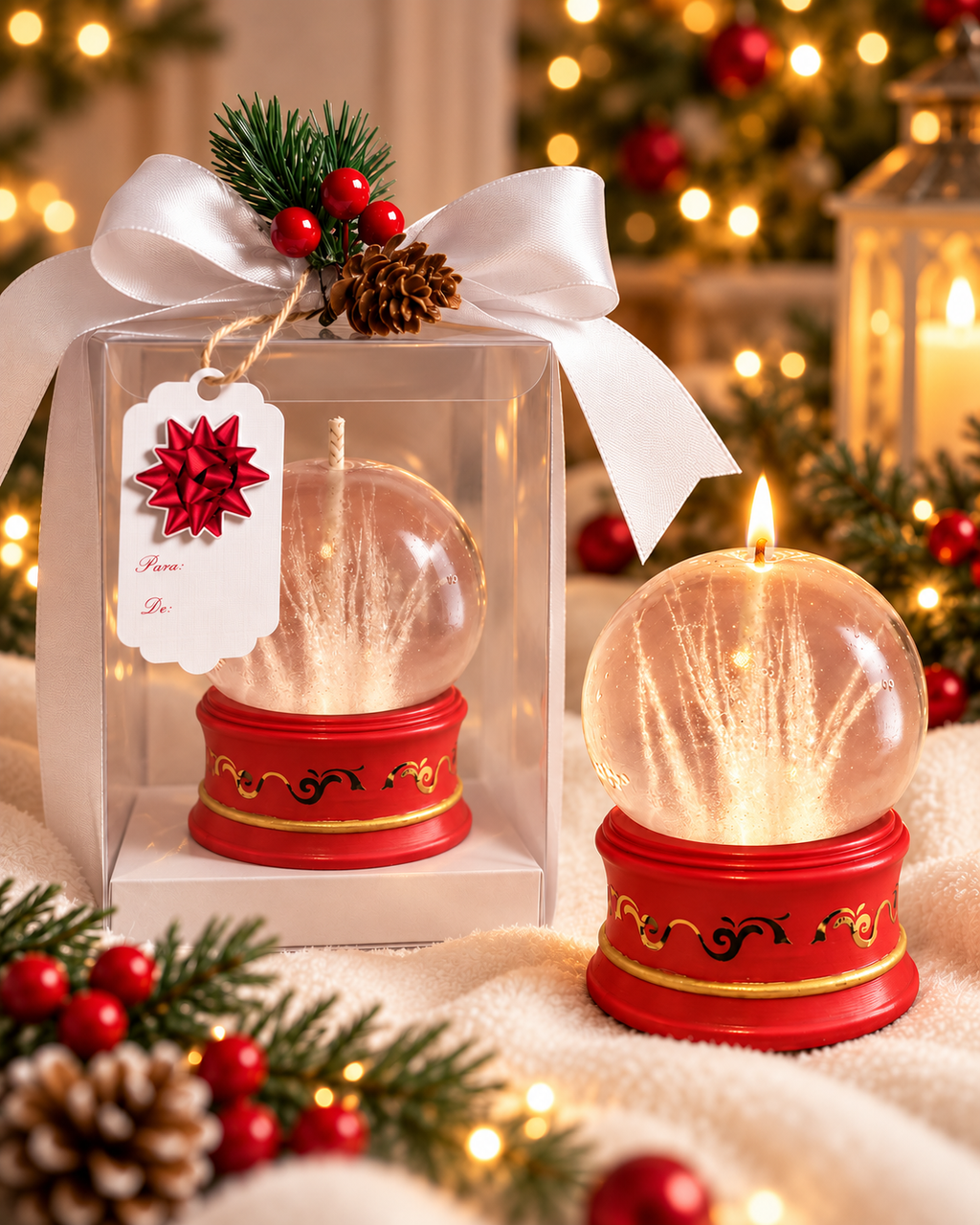 Snow Globe Candle – Red & Gold Edition