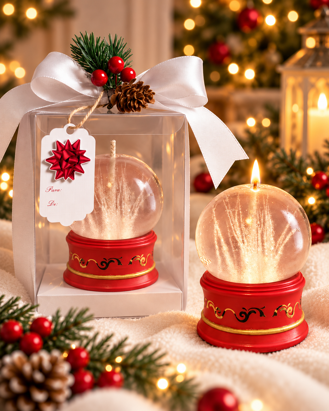 Snow Globe Candle – Red & Gold Edition