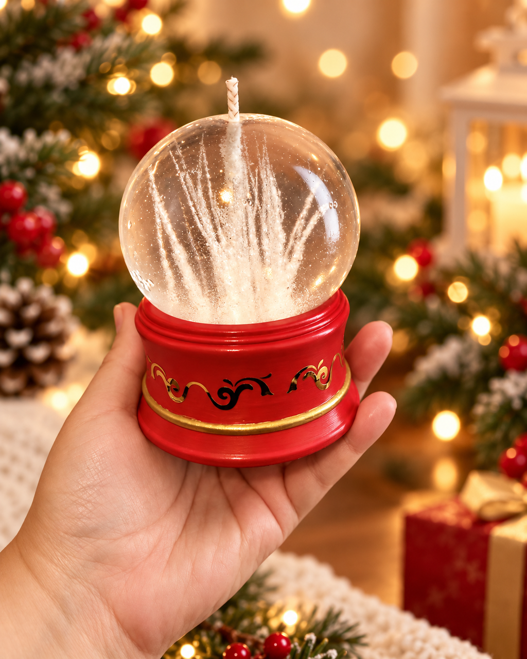 Snow Globe Candle – Red & Gold Edition
